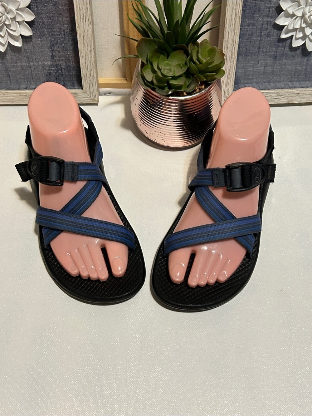 Women’s Black Sandals with Blue Straps